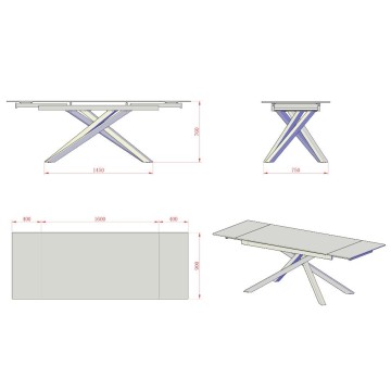 Raztegljiva miza Nefti s svetlečim kiparskim belim keramičnim vrhom in belimi nogami