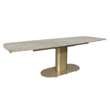 Raztegljiva miza Vesta s keramičnim vrhom v svetleči atenski rjavi barvi in zlatimi nogami