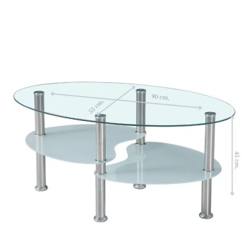 Ovalna mizica s 3 steklenimi vrhovi 90x55x45 Mimas