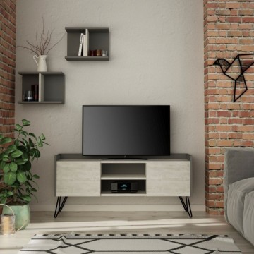 Starodobno belo televizijsko stojalo in antracitni okvir z dvema vratoma Klappe 125,5x33x56,5