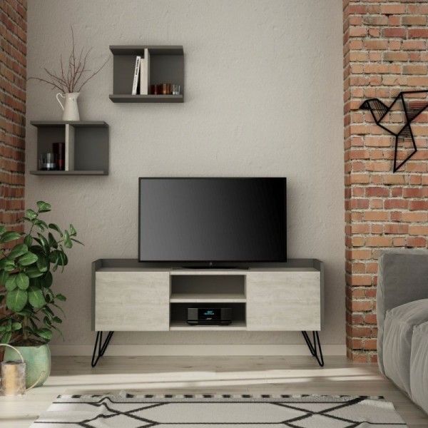 Starodobno belo televizijsko stojalo in antracitni okvir z dvema vratoma Klappe 125,5x33x56,5 Starodobno belo televizijsko stojalo in antracitni okvir z dvema vratoma Klappe 125,5x33x56,5