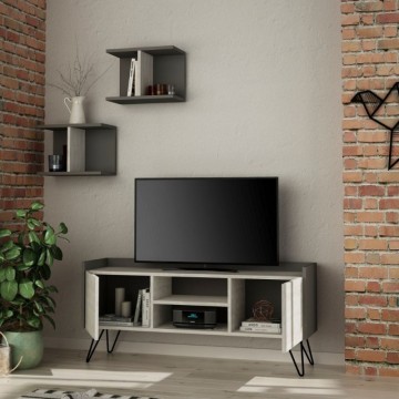 Starodobno belo televizijsko stojalo in antracitni okvir z dvema vratoma Klappe 125,5x33x56,5