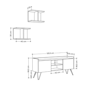 TV stojalo z belim in hrastovim okvirjem ter 2 vrati Klappe 125,5x33x56,5
