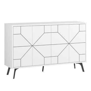 4-vratna bela kredenca z geometrijskim vzorcem Dune 123x35x77,4