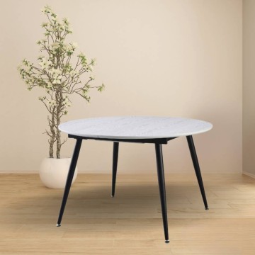 Cordelia 120x120x75 Bela raztegljiva okrogla miza s črnimi nogami