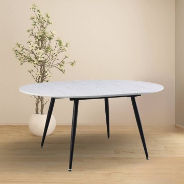 Cordelia 120x120x75 Bela raztegljiva okrogla miza s črnimi nogami