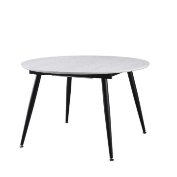 Cordelia 120x120x75 Bela raztegljiva okrogla miza s črnimi nogami