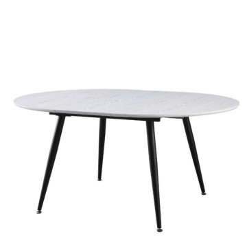 Cordelia 120x120x75 Bela raztegljiva okrogla miza s črnimi nogami