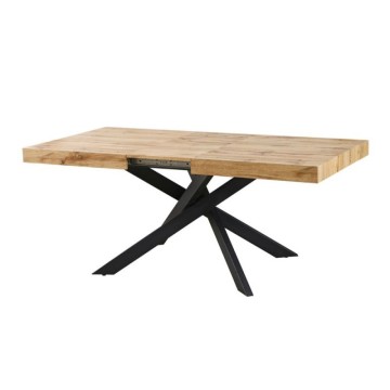 Belinda 160x90x75 pravokotna raztegljiva miza s hrastovim vrhom in črnim podnožjem
