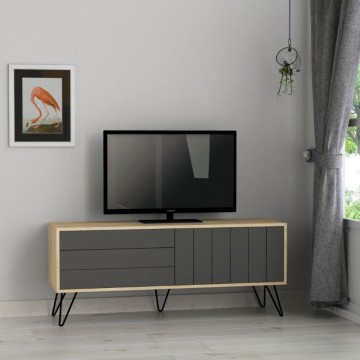 Antracitno hrastovo TV stojalo z dvema vratoma Piccadilly 139x36x57