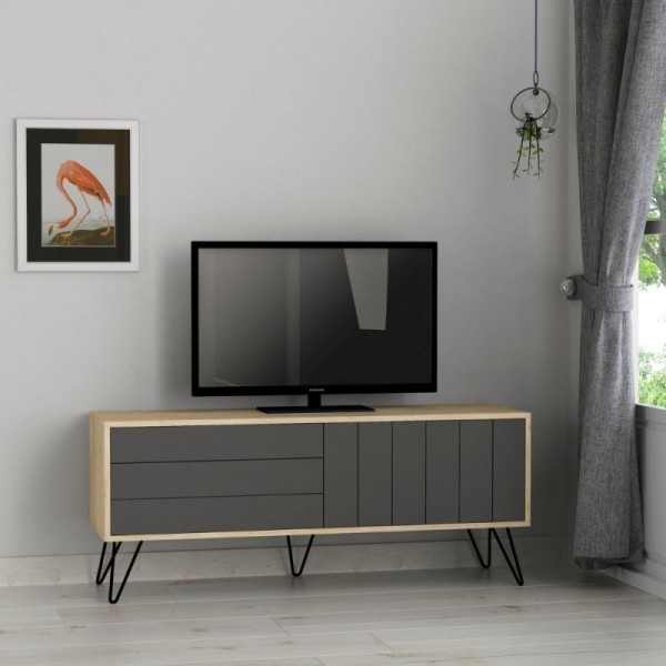 Antracitno hrastovo TV stojalo z dvema vratoma Piccadilly 139x36x57 Antracitno hrastovo TV stojalo z dvema vratoma Piccadilly 139x36x57