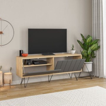 Antracitno hrastovo TV stojalo z dvema vratoma Piccadilly 139x36x57