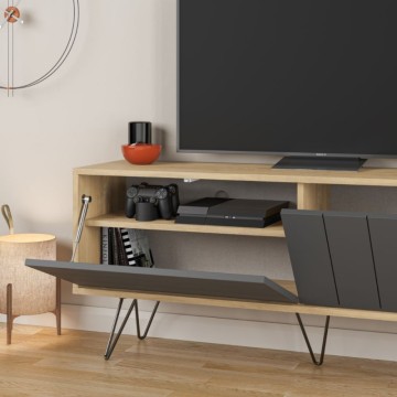 Antracitno hrastovo TV stojalo z dvema vratoma Piccadilly 139x36x57