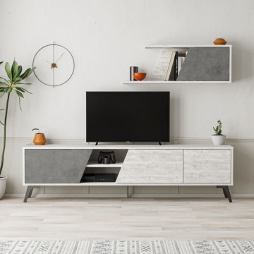 Fiona 180X35.6X48 vintage bela betonska TV stojalo s stensko polico