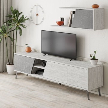 Fiona 180X35.6X48 vintage bela betonska TV stojalo s stensko polico