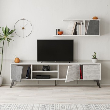 Fiona 180X35.6X48 vintage bela betonska TV stojalo s stensko polico