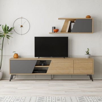 Fiona 180X35,6X48 antracitno hrastovo TV stojalo s stensko polico