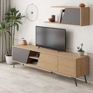 Fiona 180X35,6X48 antracitno hrastovo TV stojalo s stensko polico