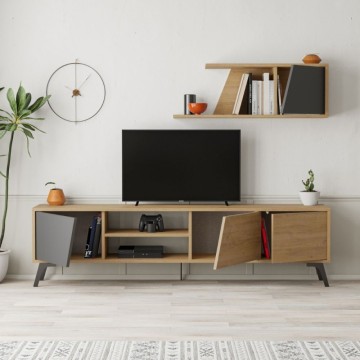 Fiona 180X35,6X48 antracitno hrastovo TV stojalo s stensko polico