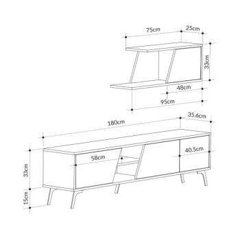 Fiona 180X35,6X48 antracitno hrastovo TV stojalo s stensko polico