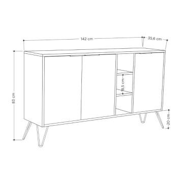 Bela kredenca 3 vrata Clara 142x35,5x83h