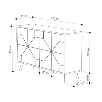 Bivak 4 hrastova vrata z geometrijskim vzorcem Dune 123x35x77,4