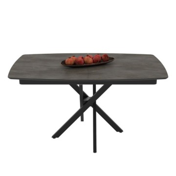 Raztegljiva miza z vrhom iz mat skrilavca z marmornatim učinkom in črnimi kovinskimi nogami Filis 145x90x76H