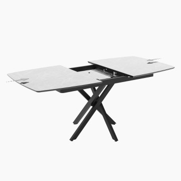 Raztegljiva miza z vrhom iz mat skrilavca z marmornatim učinkom in črnimi kovinskimi nogami Filis 145x90x76H