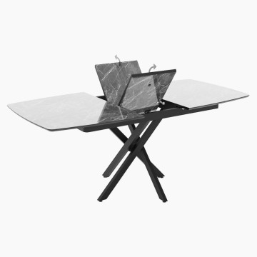 Raztegljiva miza z vrhom iz mat skrilavca z marmornatim učinkom in črnimi kovinskimi nogami Filis 145x90x76H