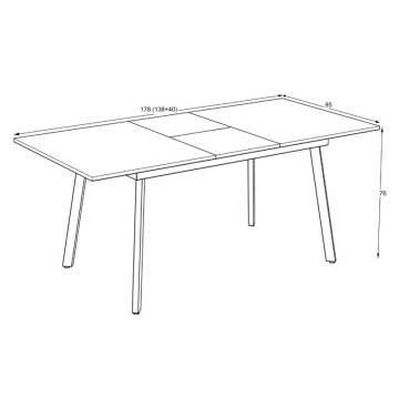 Raztegljiva miza z belim vrhom in črnimi kovinskimi nogami Lini 138x85x76h