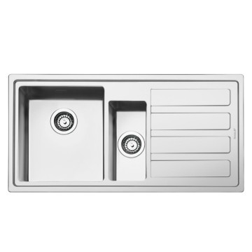 Smeg LD102D-2 vgradno pomivalno korito iz brušenega nerjavnega jekla z dvema skledama in desnim odcejalnikom 100x50
