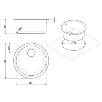 Smeg 10I3POT2 PVD medenina z eno posodo za vgradnjo okroglega umivalnika 43,7x43,7