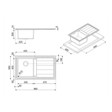 Smeg LPK861D3 Vgradno pomivalno korito z desnim odcejalnikom 86x50 iz brušenega nerjavečega jekla