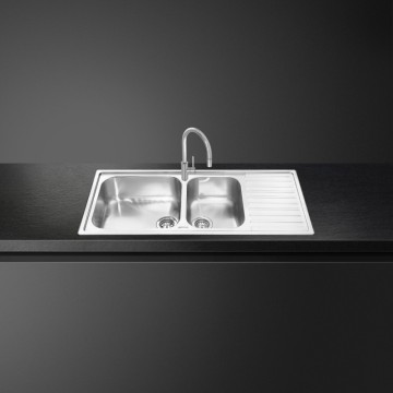 Smeg LG116D2 vgradno pomivalno korito iz brušenega nerjavnega jekla z dvema skledama in desnim odcejalnikom 116x50