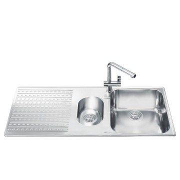 Smeg LTS102S2 brušeno nerjaveče jeklo 2 posodi vgradnega pomivalnega korita s pladnjem za kapljanje levo 100x50