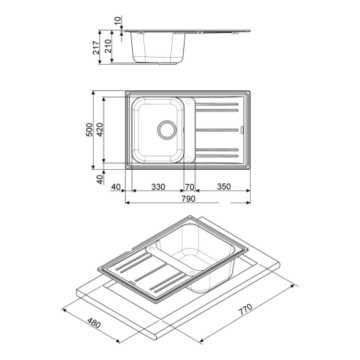Smeg LZ791AL Vgradno pomivalno korito z obojestranskim odcejalnikom 79x50 barva aluminija