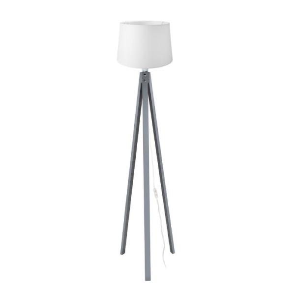 Lampada da terra treppiede grigio con paralume bianco in tessuto DECOGRI3565 Lampada da terra treppiede grigio con paralume bianco in tessuto DECOGRI3565