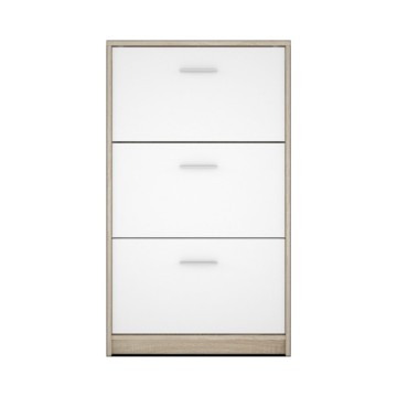 Omara za čevlje s 3 poklopnimi vrati bele barve in strukturo v barvi hrasta Nepo 69,5x17,5x120H
