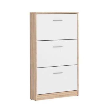 Omara za čevlje s 3 poklopnimi vrati bele barve in strukturo v barvi hrasta Nepo 69,5x17,5x120H