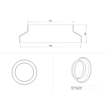 Okrogla redukcija s 150 mm na 125 mm za sesalno cev nape BVRID150