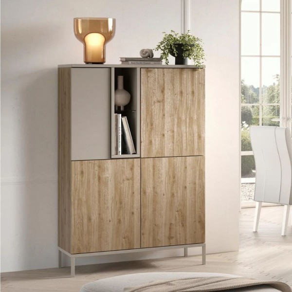 Shranjevalna enota s 4 vrati dvojna barva kašmir in hrast kadiz Brando 110x43x150H Shranjevalna enota s 4 vrati dvojna barva kašmir in hrast kadiz Brando 110x43x150H