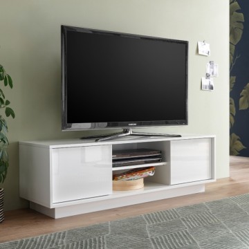 TV stojalo z 2 vrati in odprtim predalom v sijajni beli barvi Ice 139x43x44H