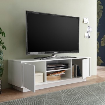 TV stojalo z 2 vrati in odprtim predalom v sijajni beli barvi Ice 139x43x44H