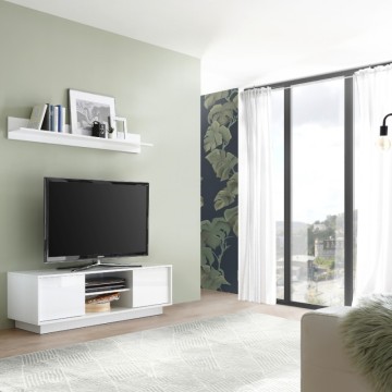 TV stojalo z 2 vrati in odprtim predalom v sijajni beli barvi Ice 139x43x44H