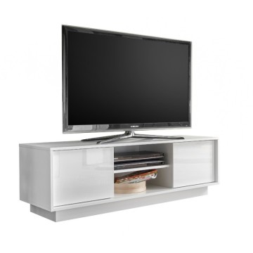 TV stojalo z 2 vrati in odprtim predalom v sijajni beli barvi Ice 139x43x44H