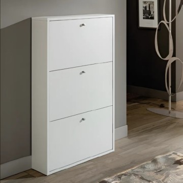 Prostorsko varčna omara za čevlje s tremi poklopnimi vrati v mat beli barvi Virginia 68x18x110H