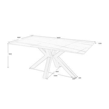 Miza Nemčija z matirano sivo keramično ploščo z marmornatim učinkom 180x90 cm.