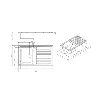 86x50 cm pomivalno korito z eno skledo in desnim odcejalnikom - SAXT331A