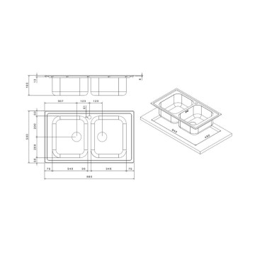 Dvojno korito 86x50 z brušeno površino - Samet