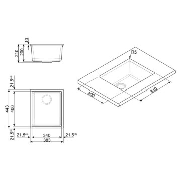 Smeg VZUM40CT Enokomponentno pomivalno korito 38x44 beton